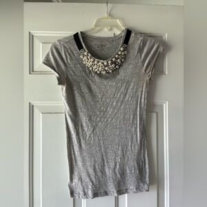 LOFT Heather Gray Top with Pearl Detail